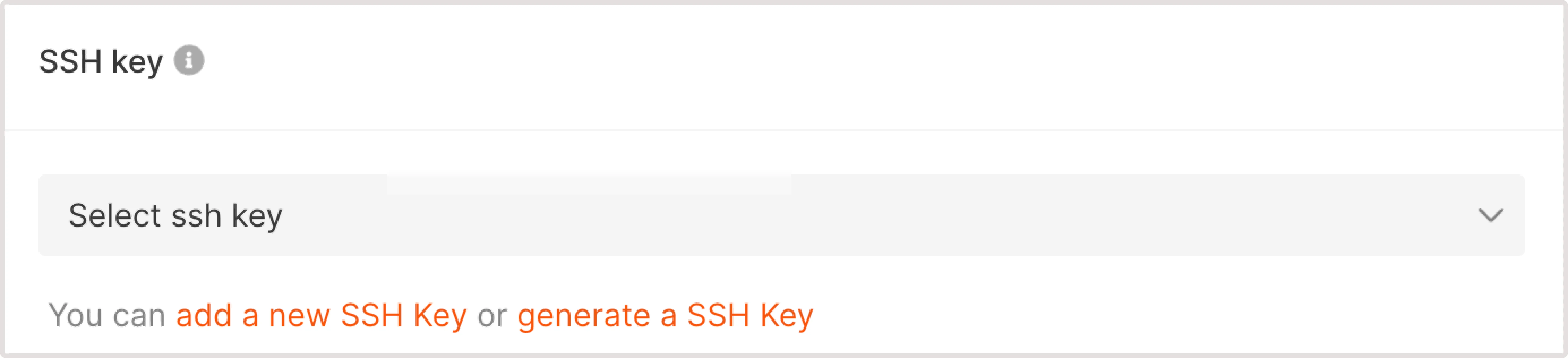 SSH keys section with three options: select, generate, or add a new SSH key