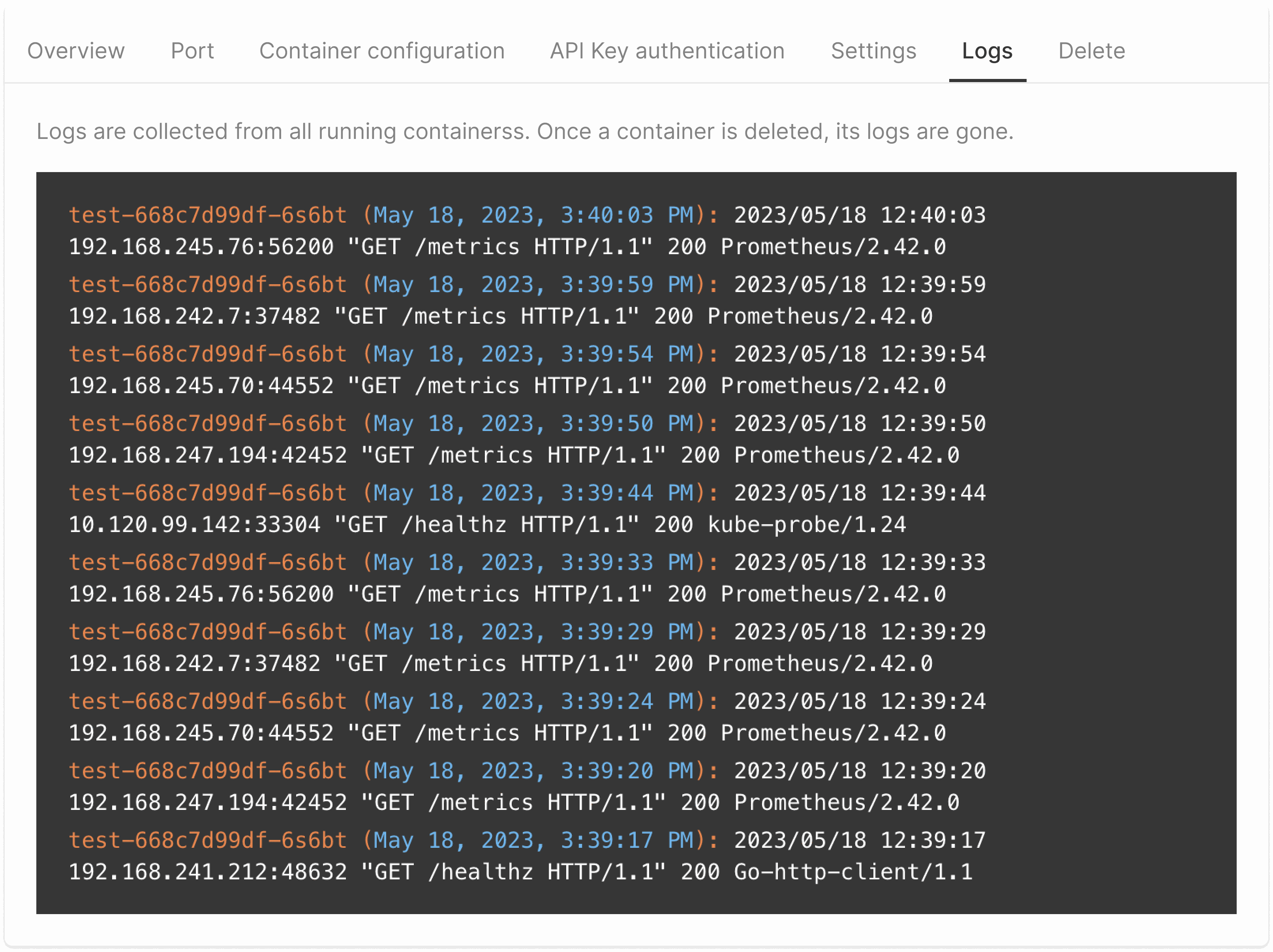 Example of the logs