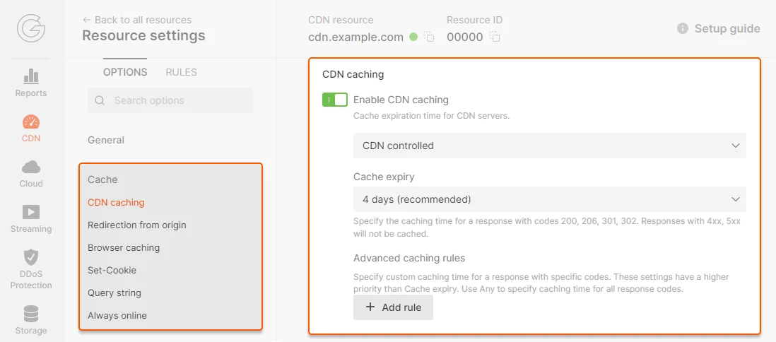 CDN caching option
