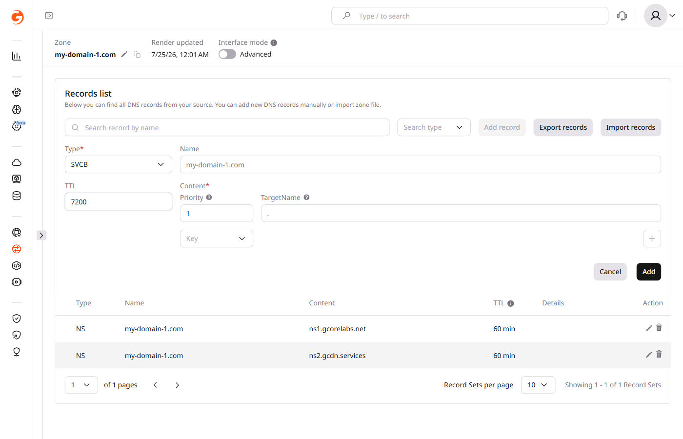 Example of adding an SVCB record