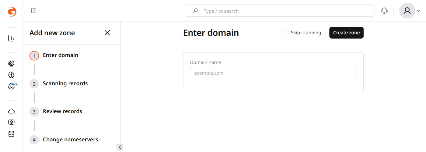 The Enter domain page