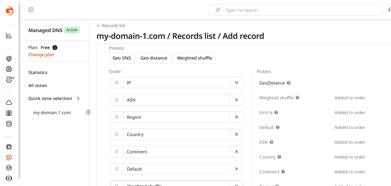 Configure Geo DNS preset