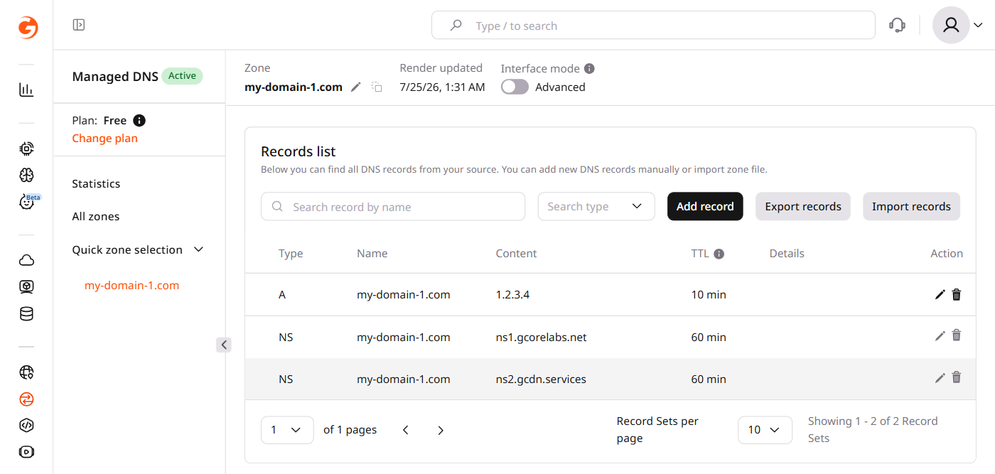 Delete an A record at the root domain