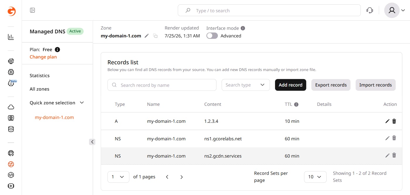 Delete an A record at the root domain