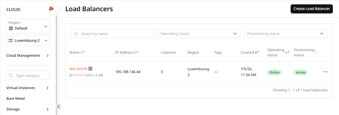 Load Balancers page