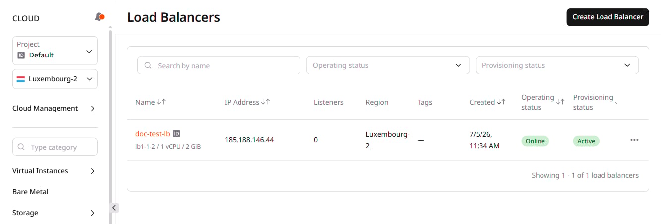 Load Balancers page