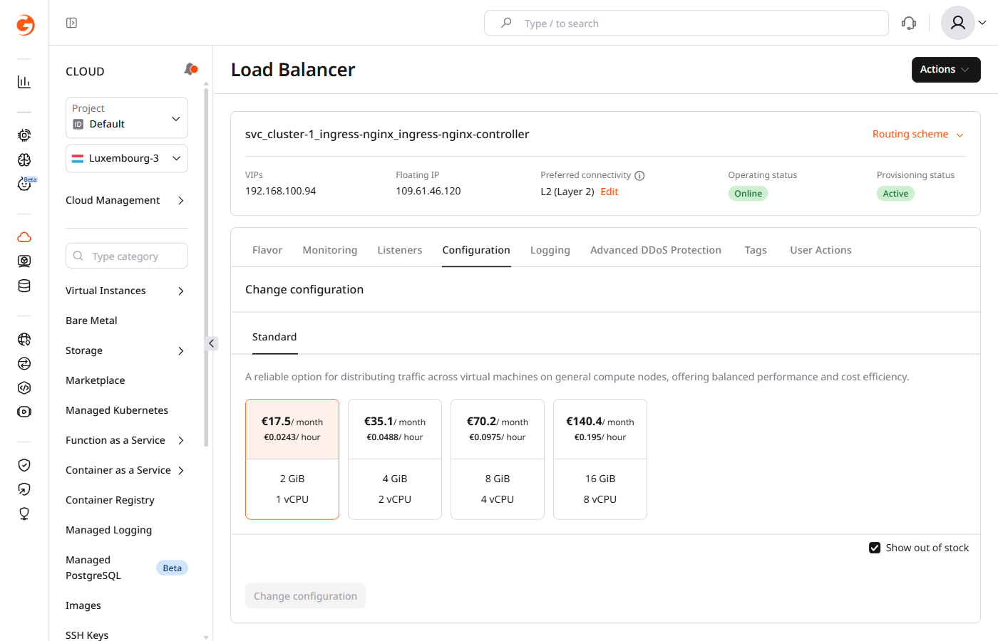 Configuration tab settings
