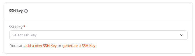 SSH keys section with three options: select, generate, or add a new SSH key