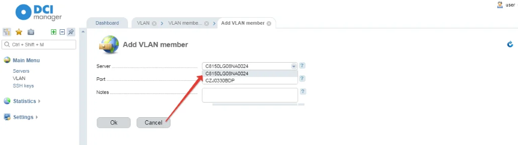 Choose a server you need to add in a drop-down list.