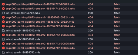 CDN logs showing 404 errors for DASH segments
