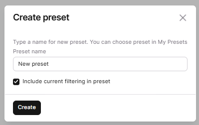 My Presets panel