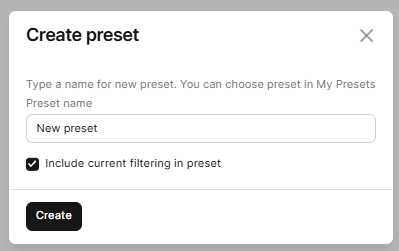 My Presets panel