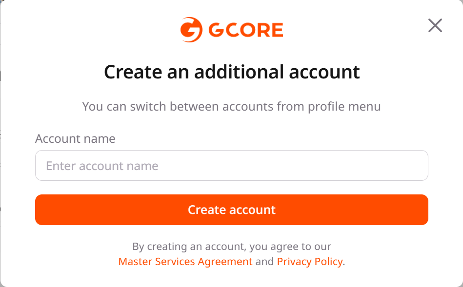 Create an additional account dialog