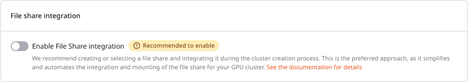 File share integration section with Enable File Share checkbox
