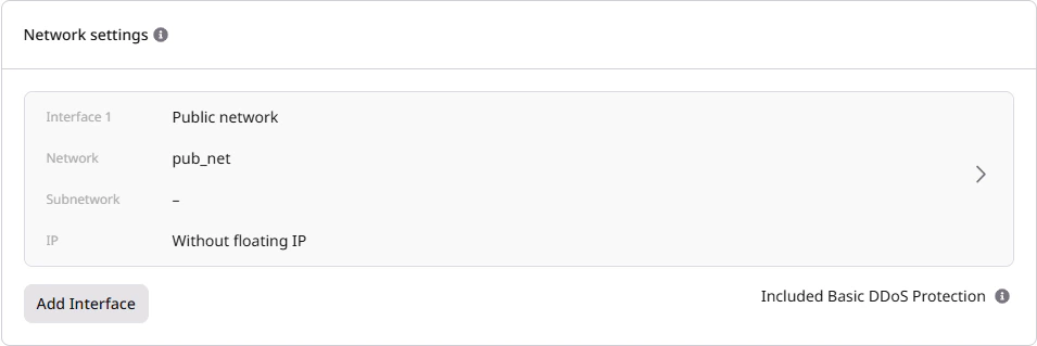 Network settings section showing interface configuration