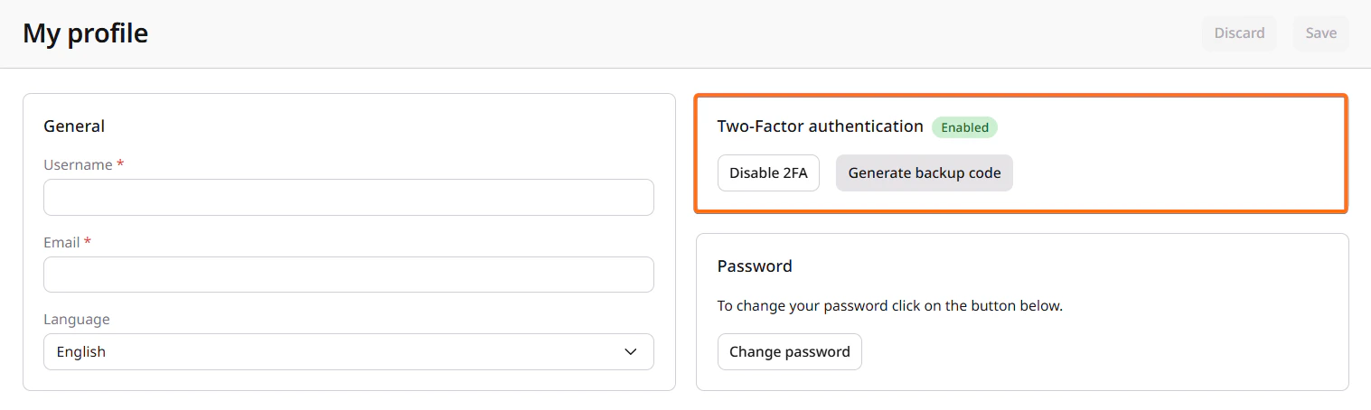 Disable 2FA button on My profile page