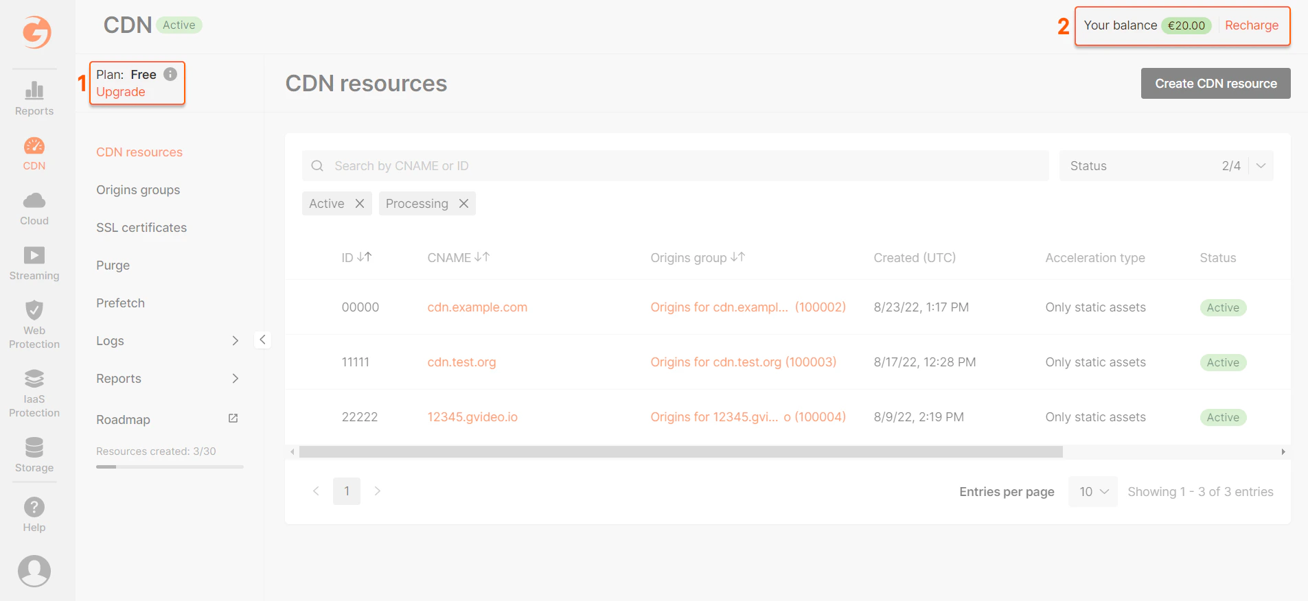 CDN resources tab