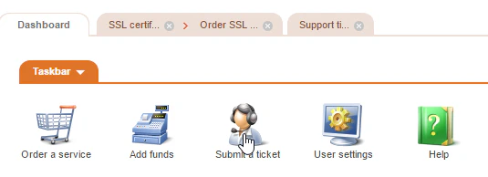 Dashboard - Submit a ticket