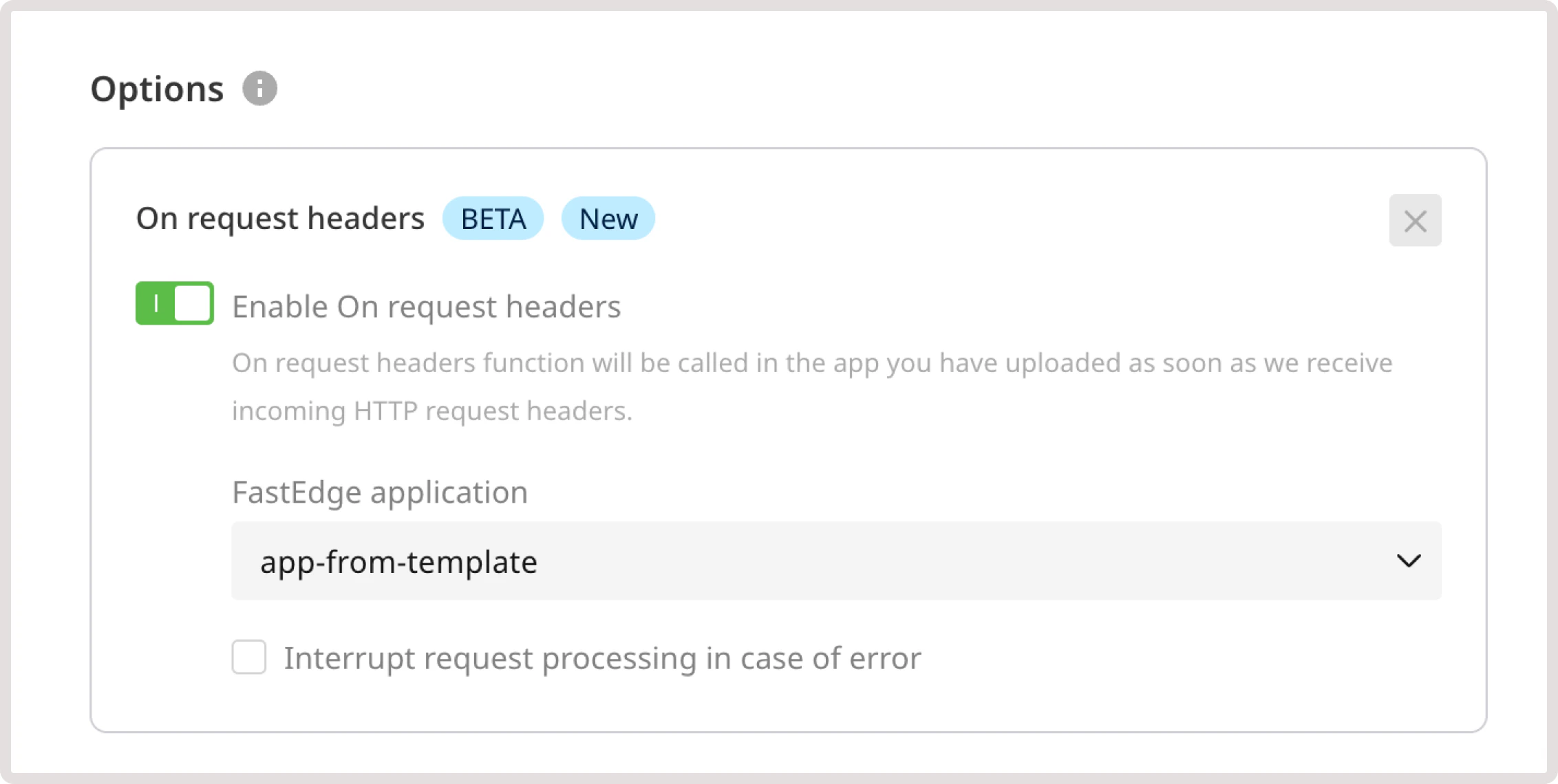 Enable FastEdge apps section in rule options dialog