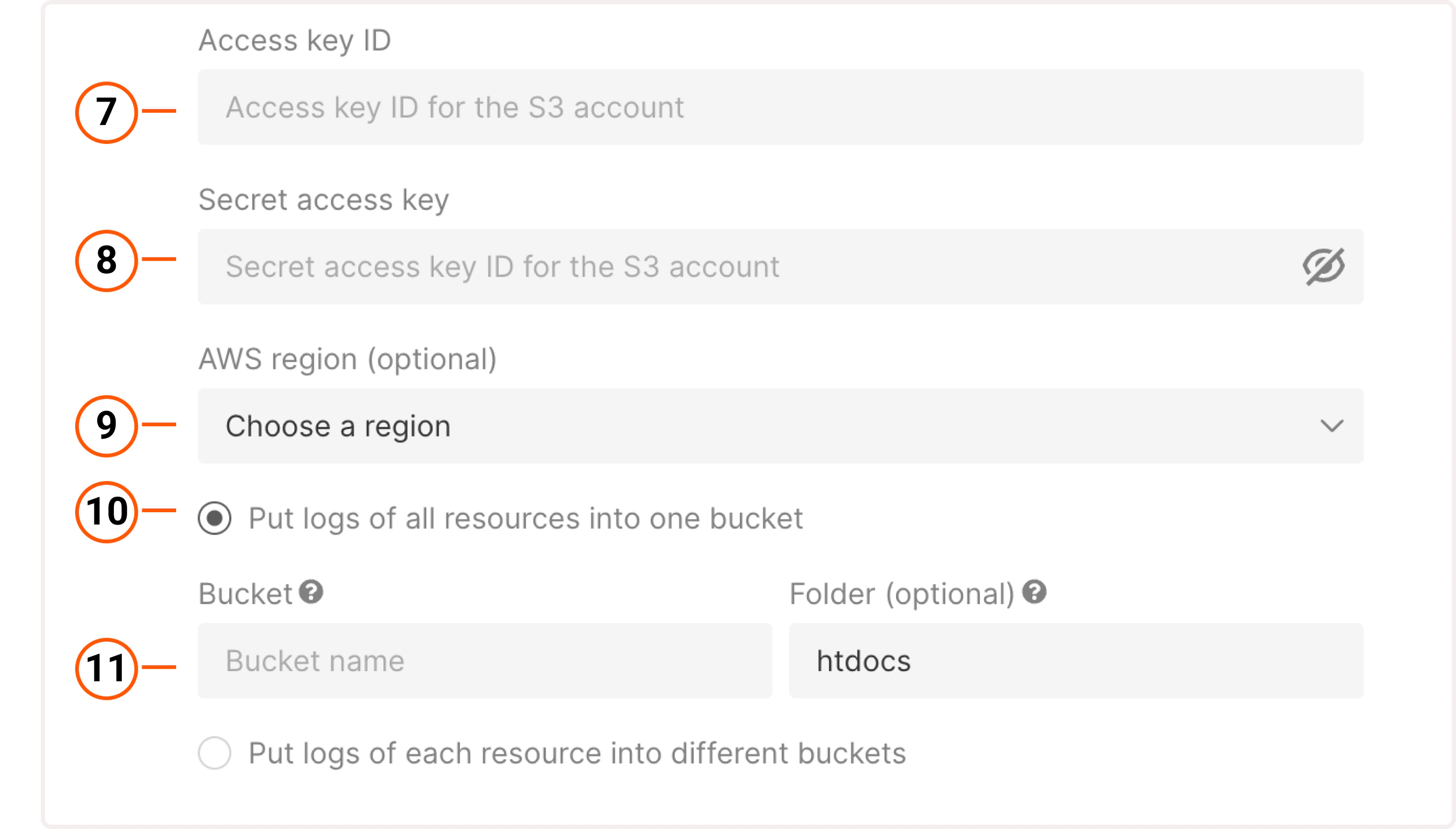 Raw logs settings for Amazon S3