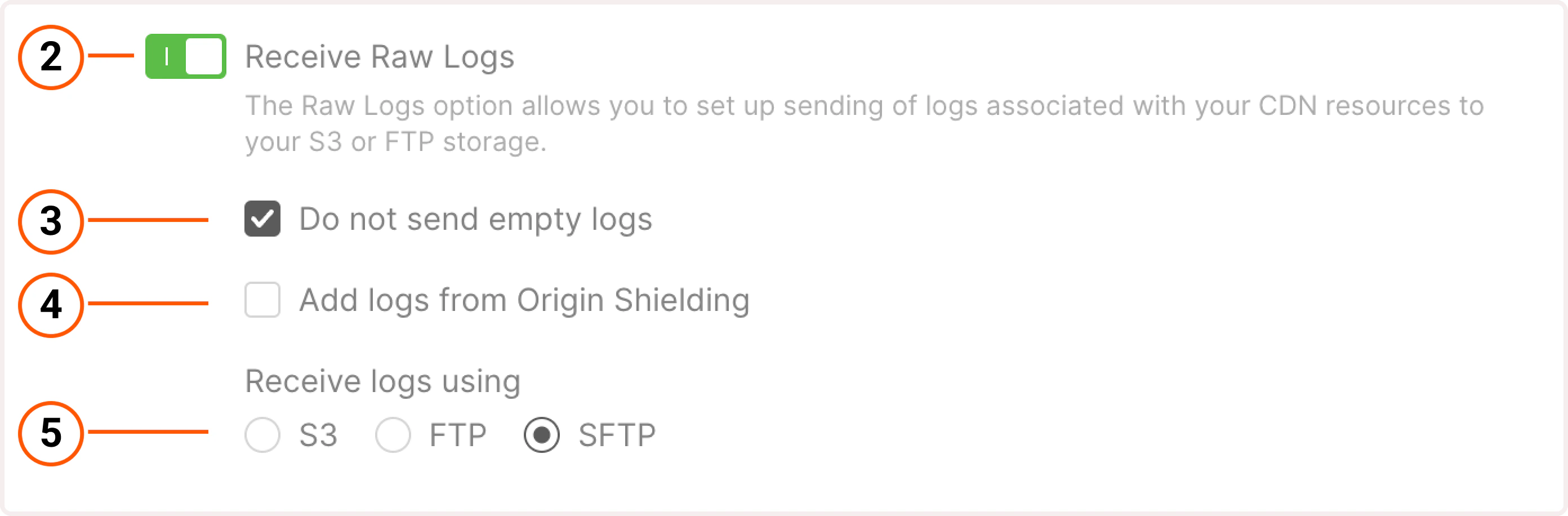 Raw logs settings for SFTP storage