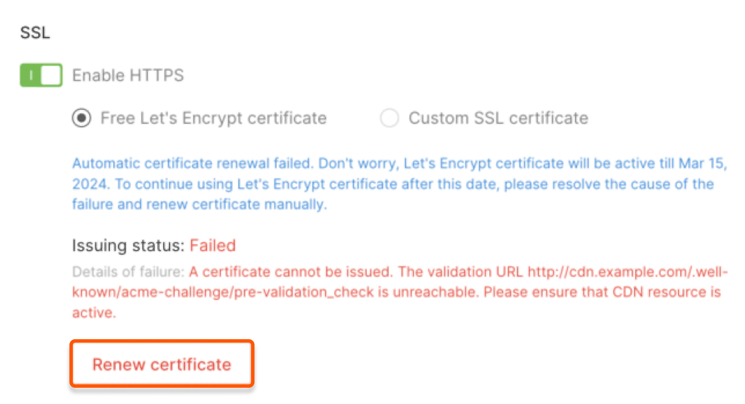 Failed status (reissuing)