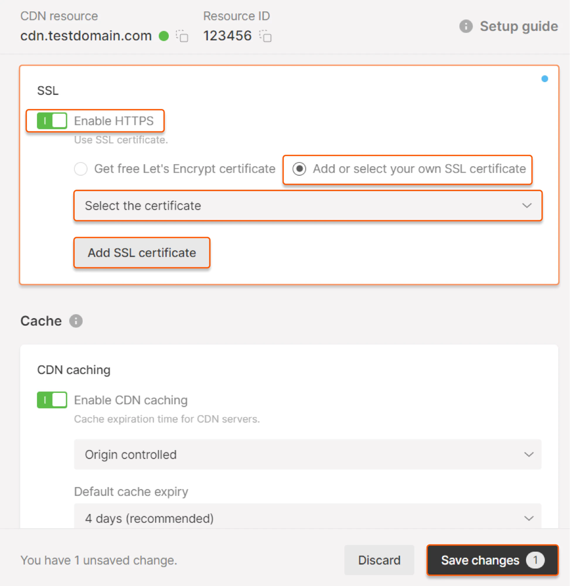 Add or select your own SSL certificate
