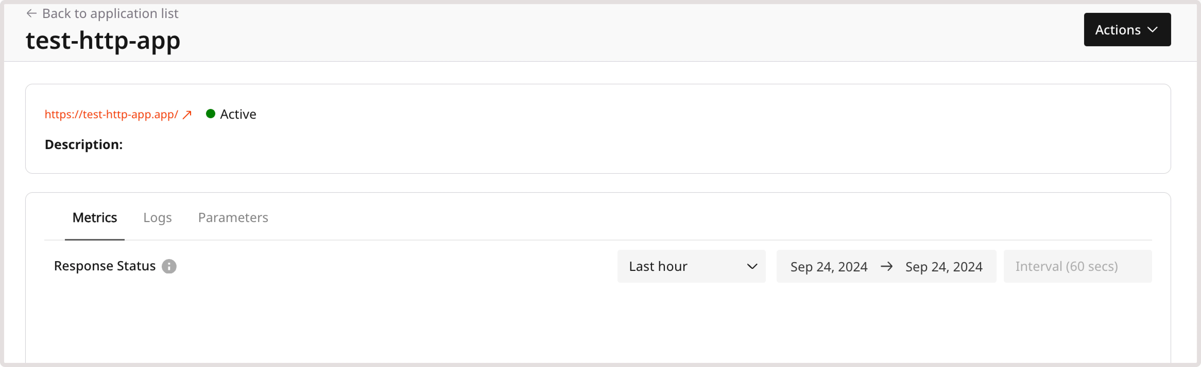 A page with a link to an app and its configuration