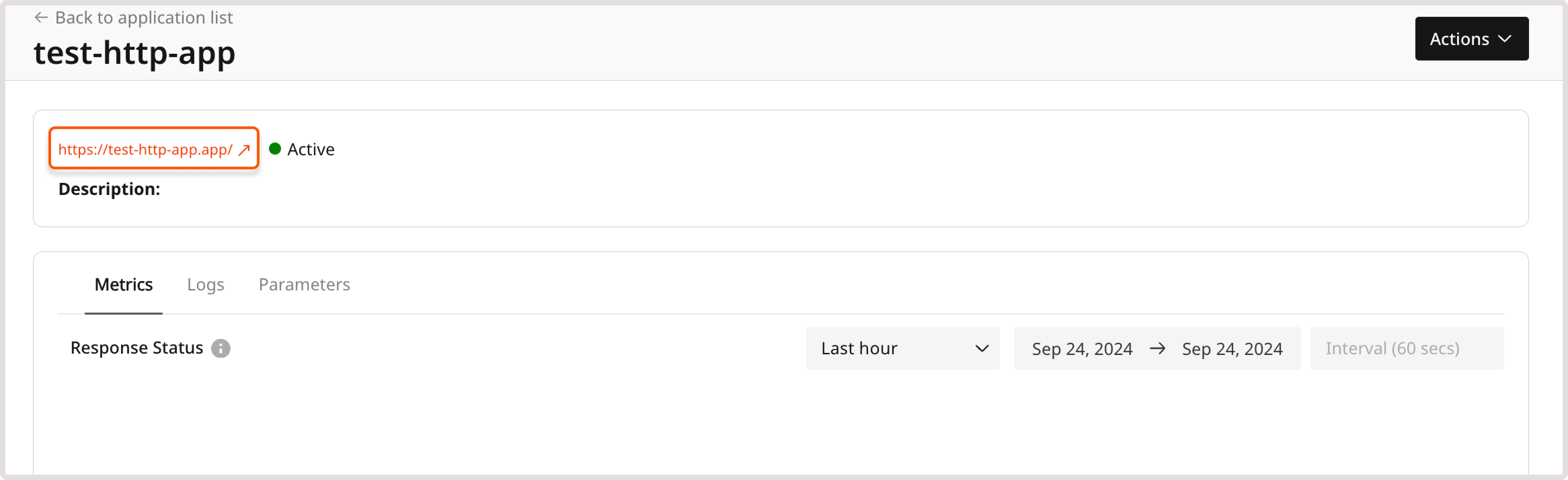A page with a link to an app and its
configuration