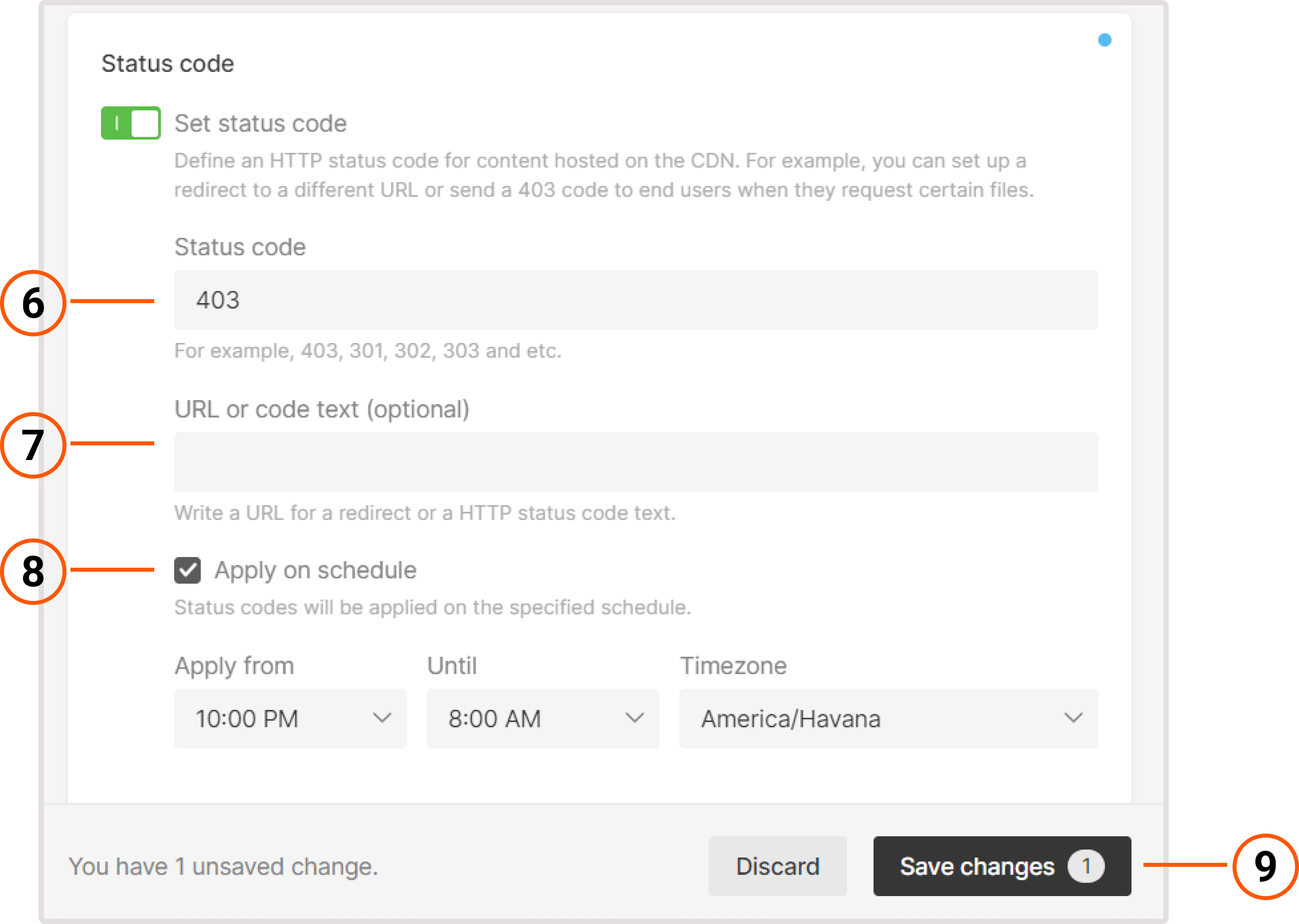 Configure the Set status code option
