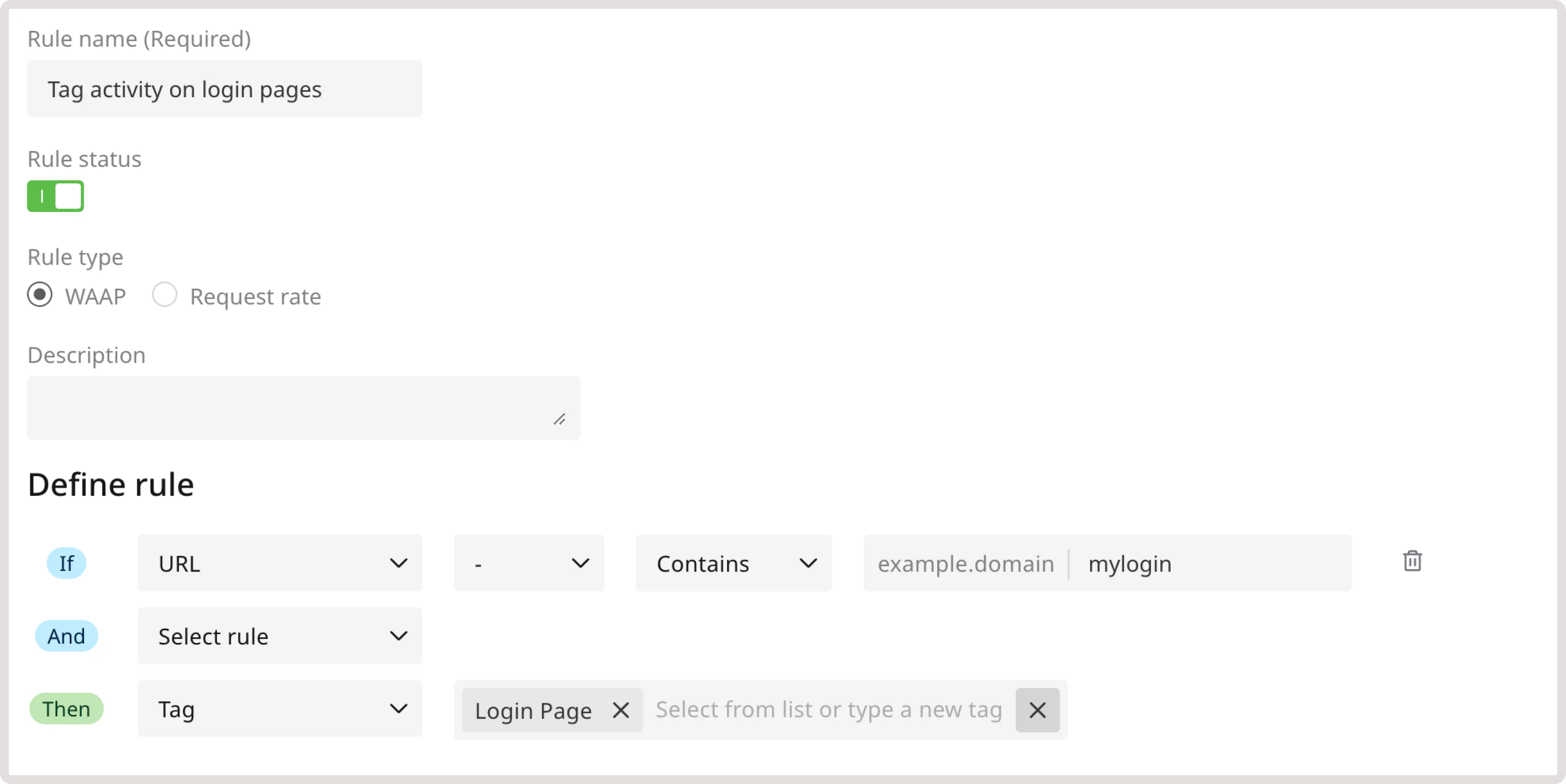 A custom rule for tagging requests to login pages