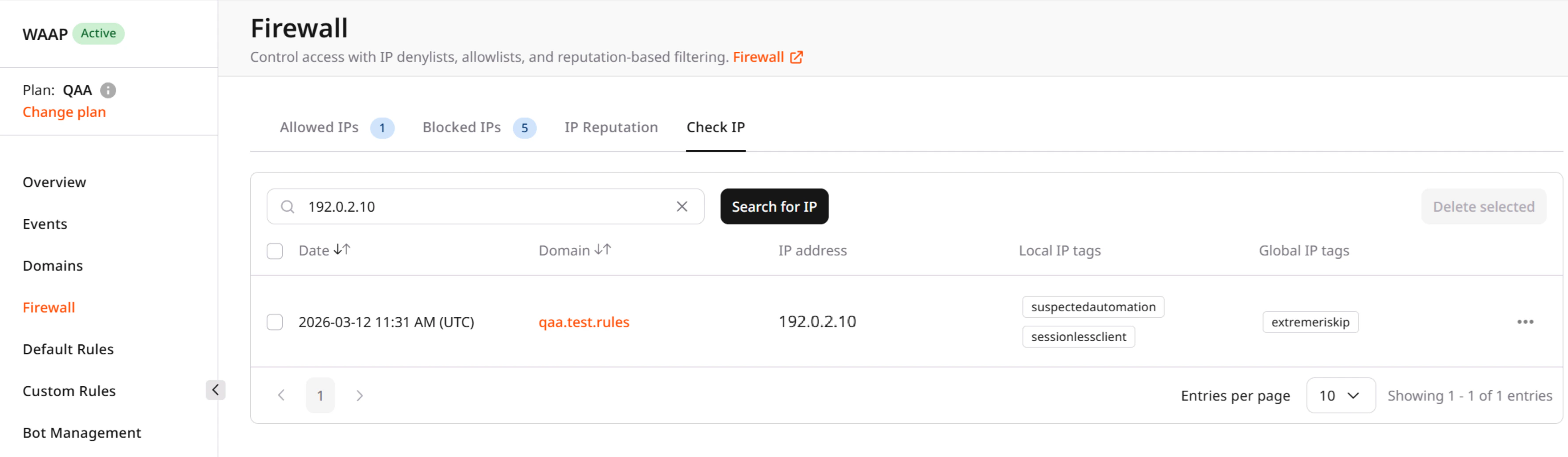 Check IP results table