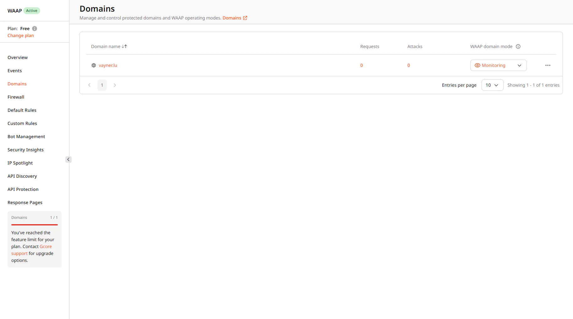 Domains page in the Customer Portal