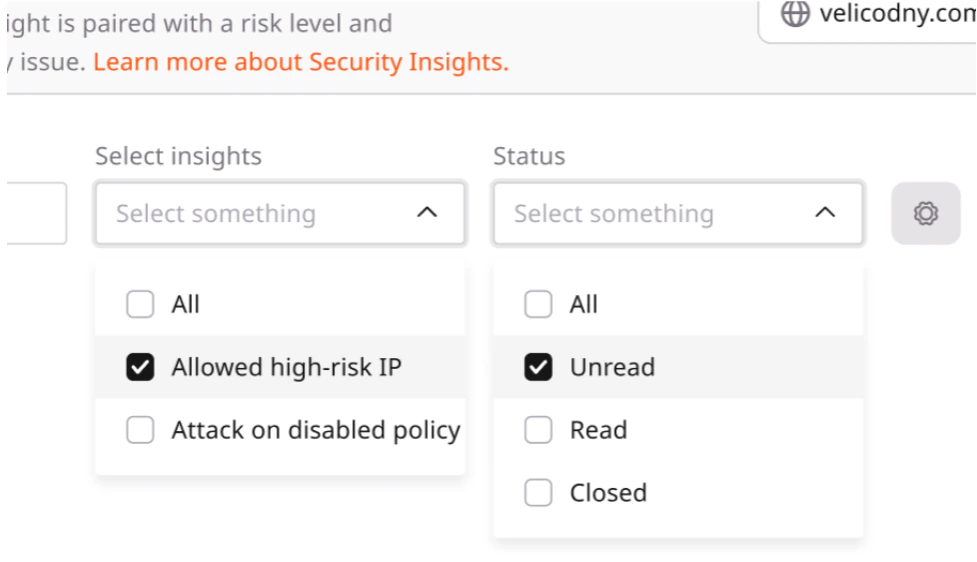 Filter for each type with the Select insights dropdown