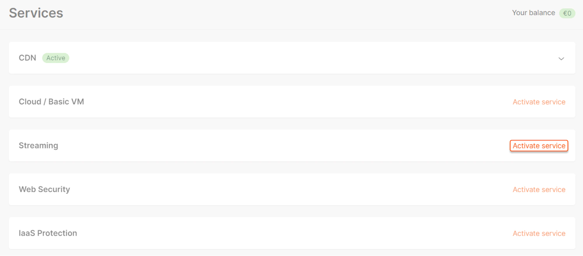 Services page where you can also start a trial