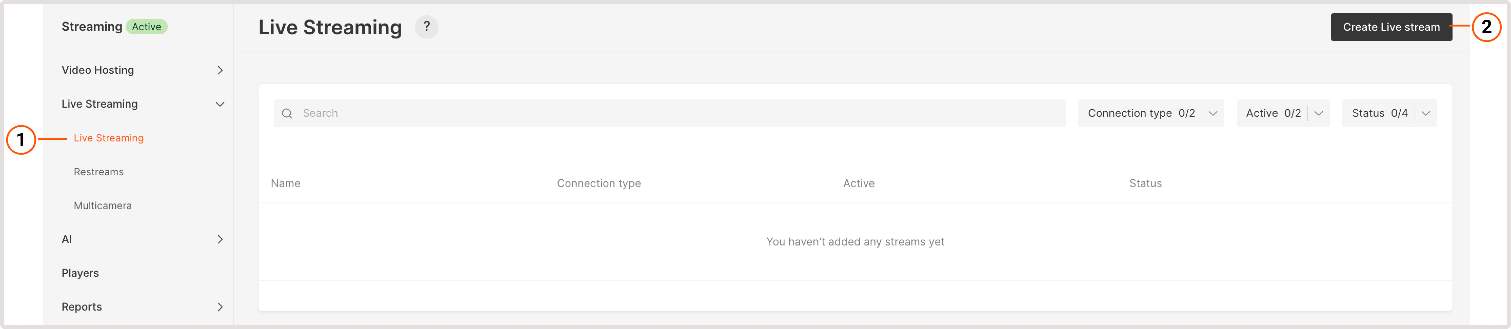 Live stream button on the life streaming page