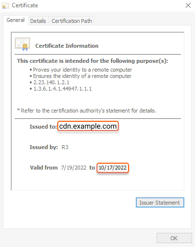 Certificate information in the browser