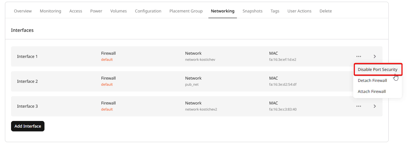 Disable port security
