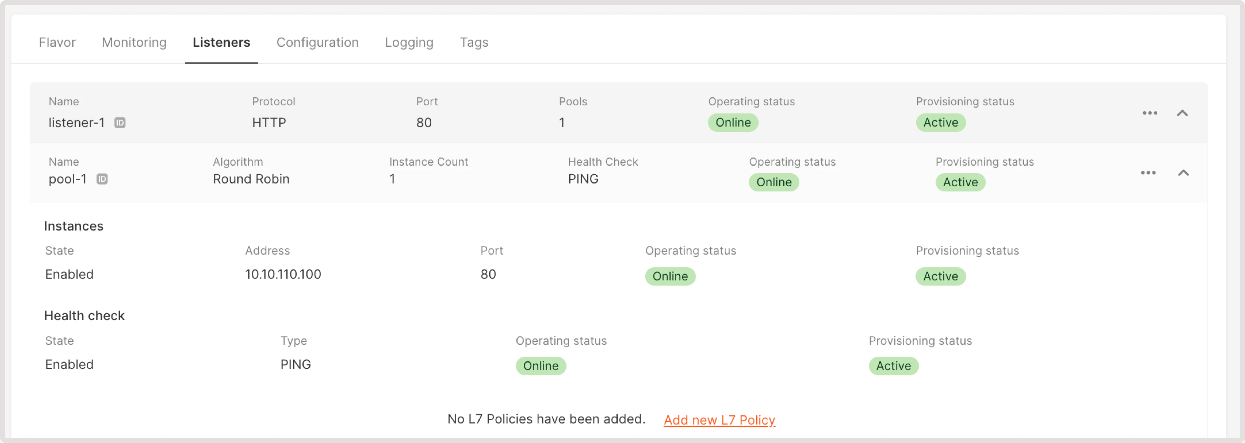 Listeners tab with pool settings