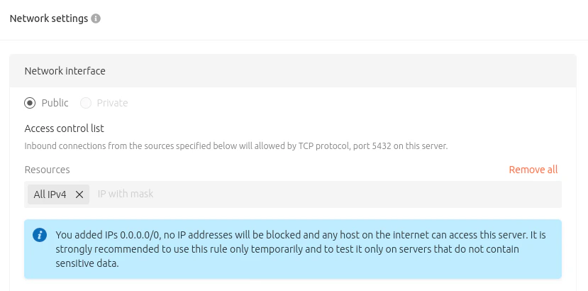 manage postgresql manage network interface