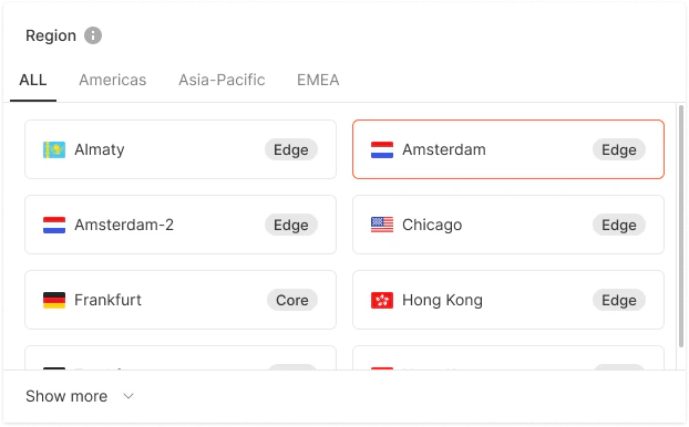 manage postgresql choose region