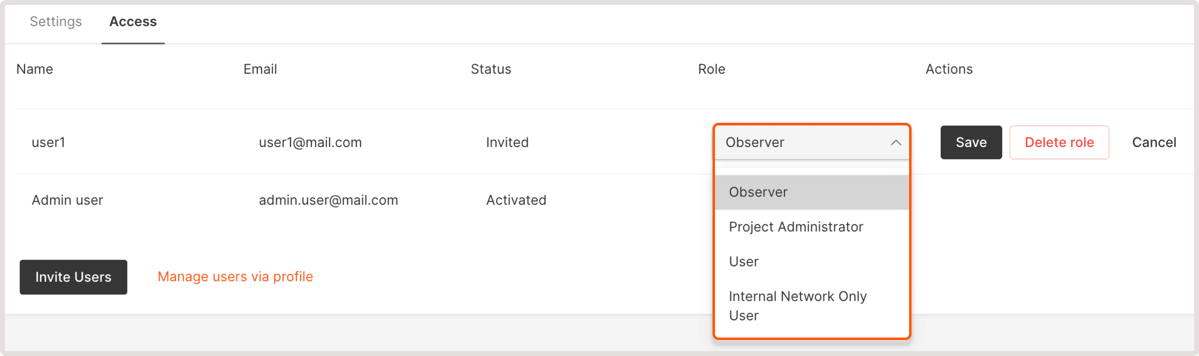 The location of the Role column