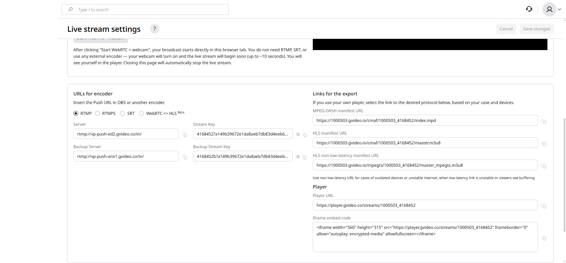 Export links and player options