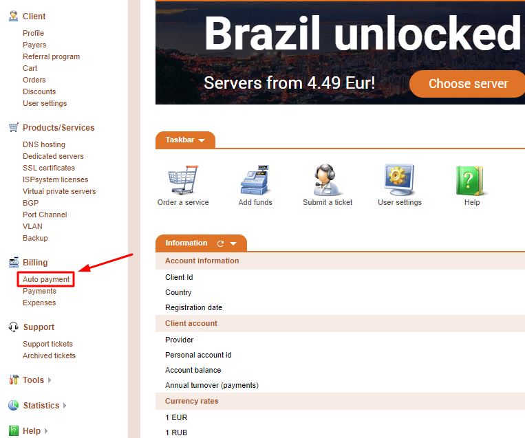 Auto payment tab