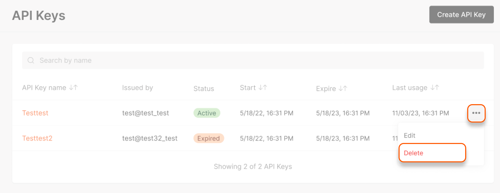 Delete an API key