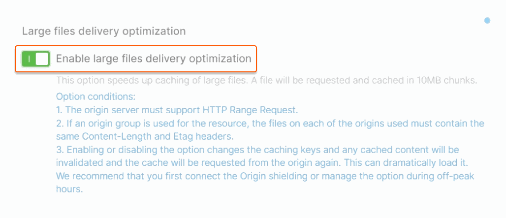 Enable Large files delivery optimization 