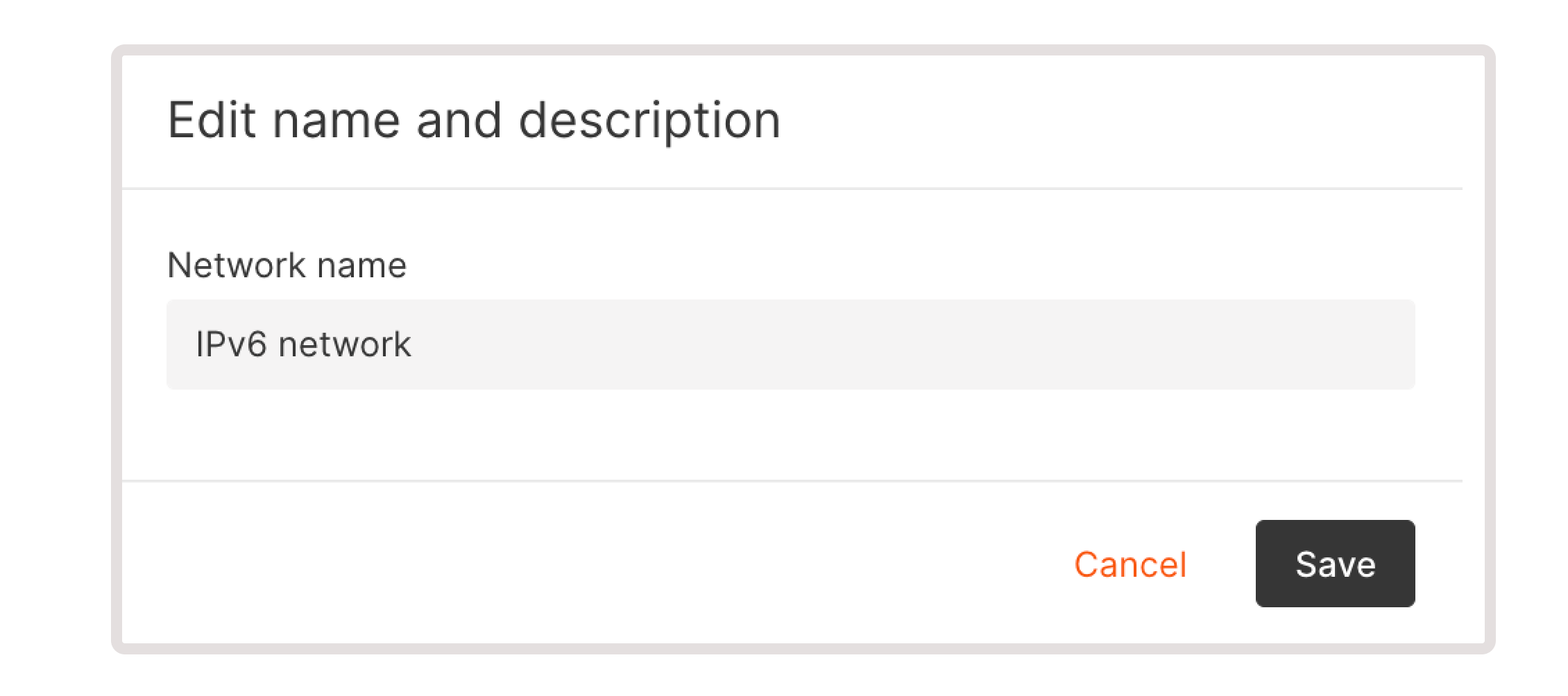 Edit network name and description dialog