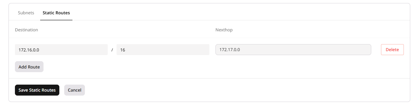 Static routes settings