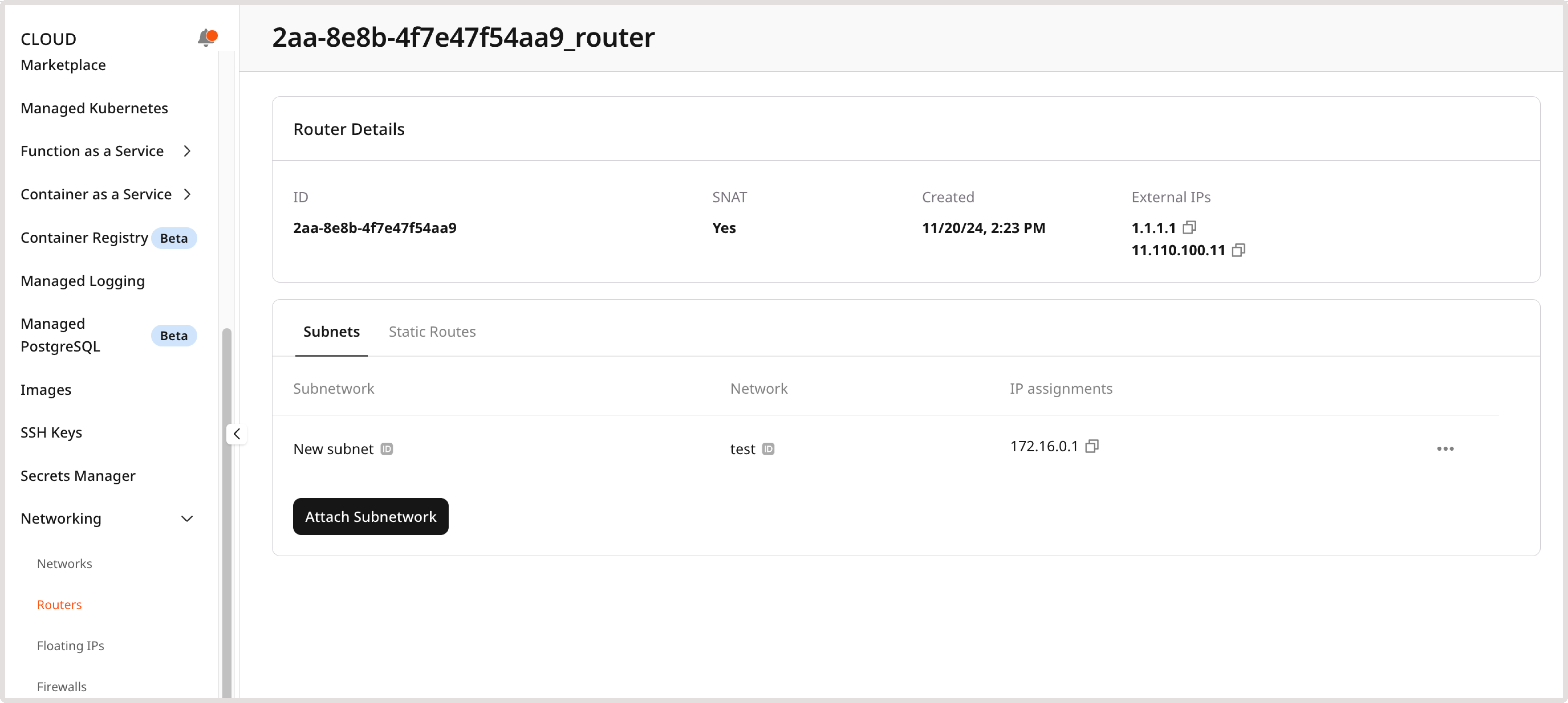 Routers overview page