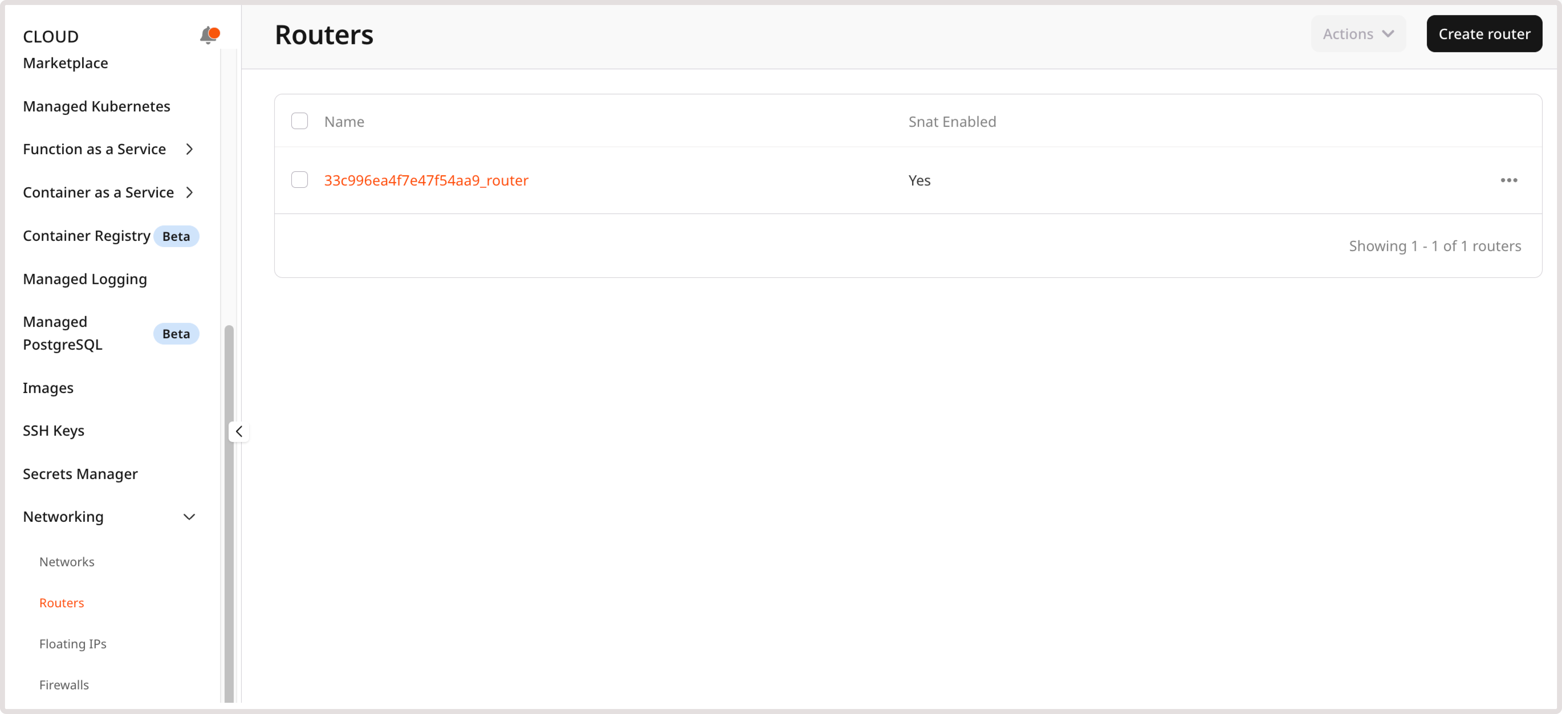 Routers page in the Customer Portal